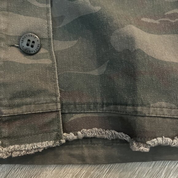 Sanctuary Green Camo Crop Jacket Womens L Button Long Sleeve Military Streetwear - Picture 3 of 5